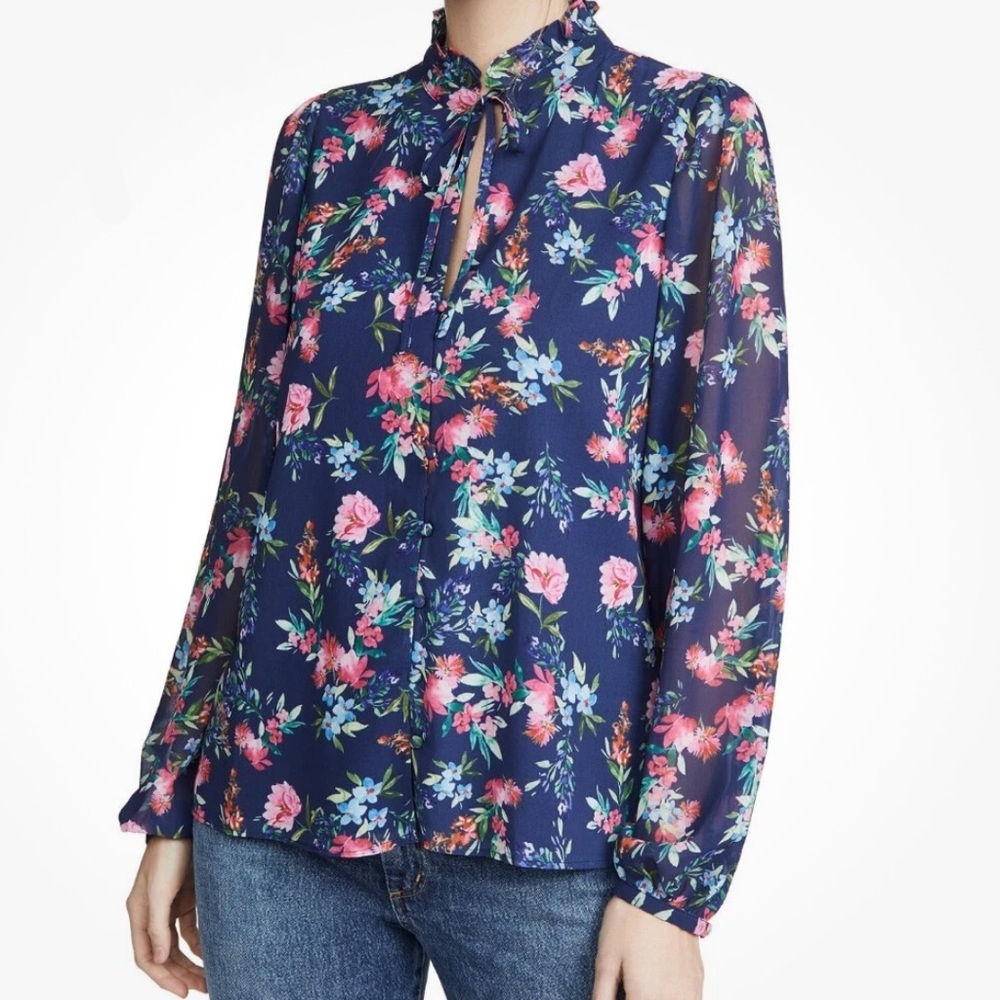 Yumi Kim Small Lovelock Blouse Top ~ Mulberry Navy Blue Floral Classic